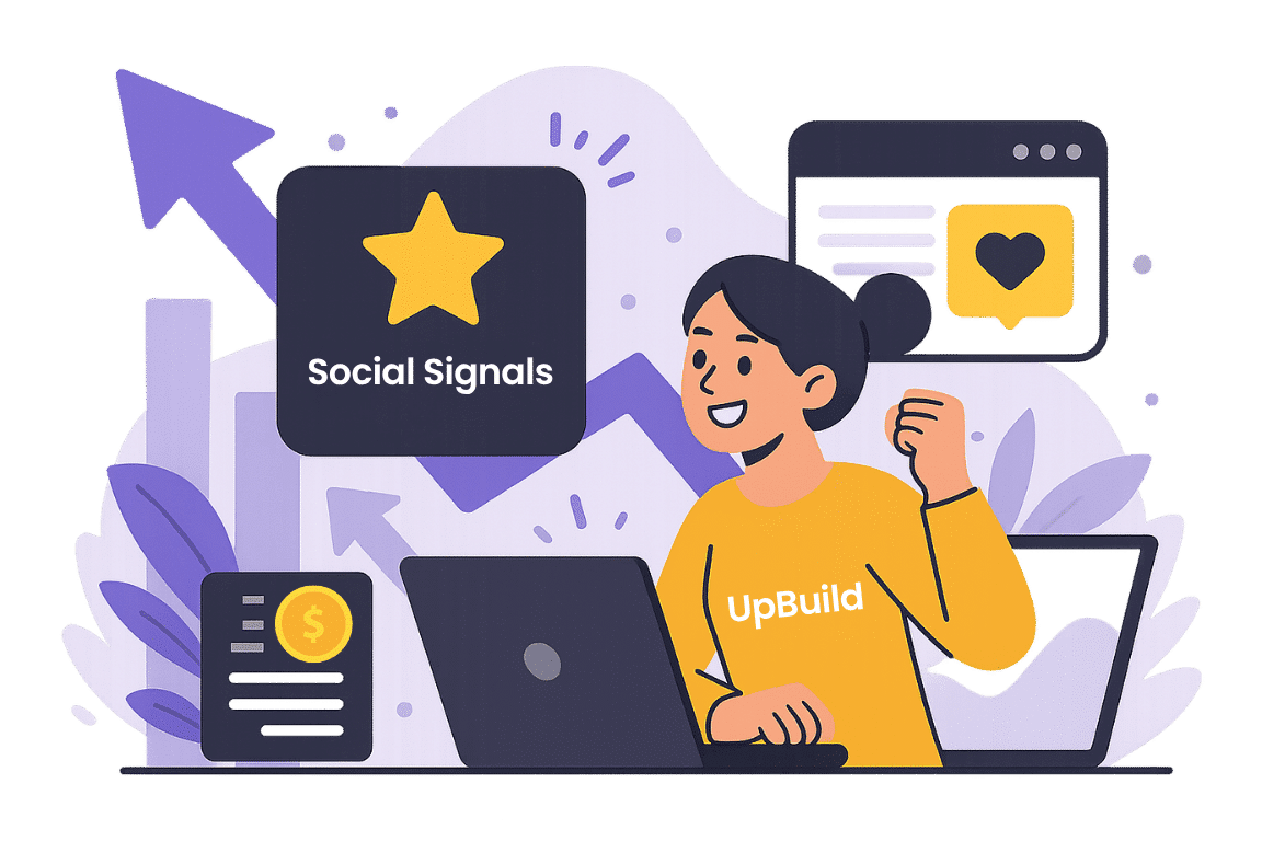 Buy social signals to improve SEO - Facebook, X, and other platforms on UpBuild